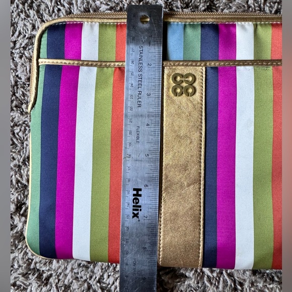 Coach Signature Striped Satin IPad Tablet Sleeve Tech Case Pouch Clutch Gold Bag - Picture 7 of 8